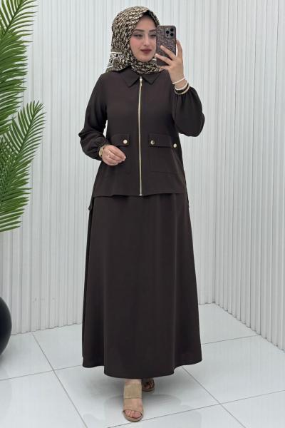 İrem Etek Takım Kahverengi