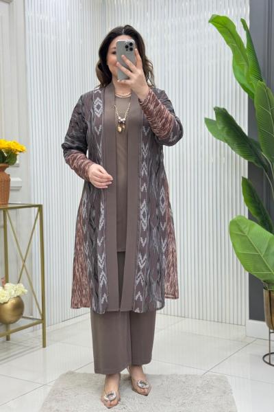 Amine 3lü Takım Koyu Vizon