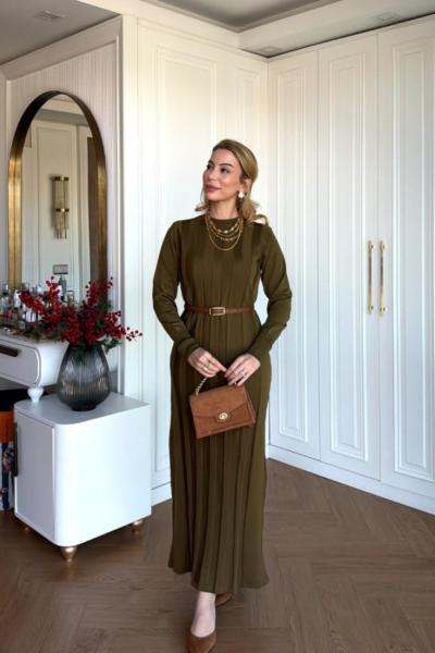 Arzu Triko Elbise Yağ Yeşili