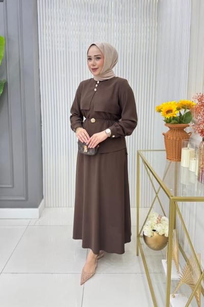 Ayşenur Etekli Takım  Kahverengi