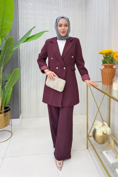 Ayşin Pantolonlu Takım Bordo