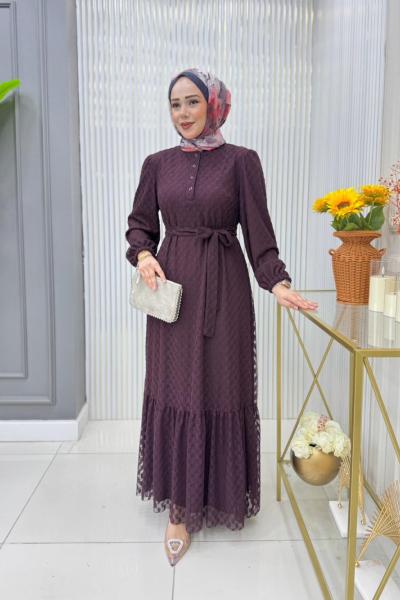 Gökçe Dantel Elbise Mürdüm