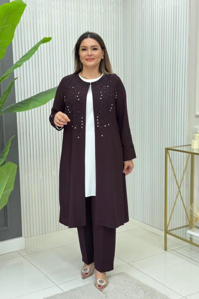 Hafsa Üçlü Takım  Patlıcan Moru