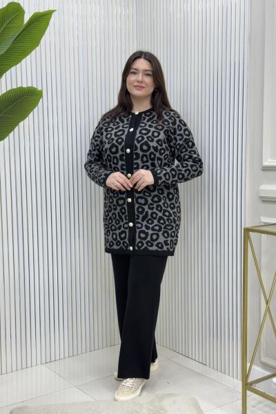 Lila Leopar Triko Takım Siyah