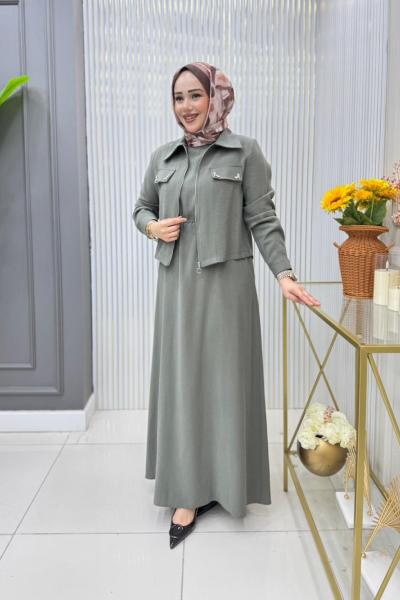 Meltem Ceketli Elbise Takım Haki