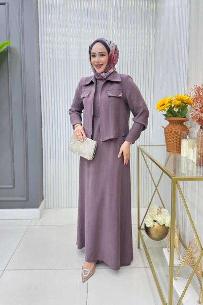 Meltem Ceketli Elbise Takım Lila