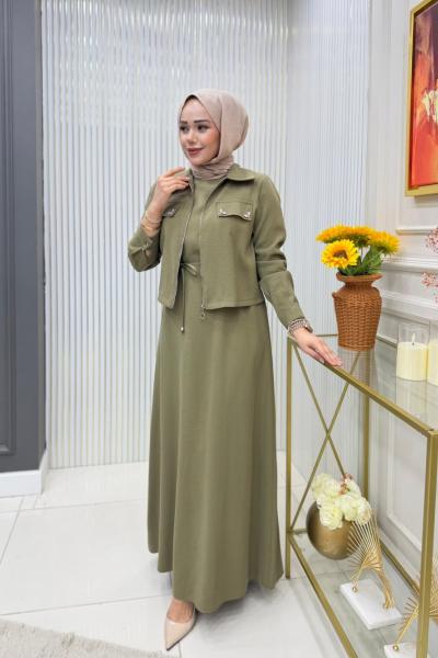 Meltem Ceketli Elbise Takım Yağ Yeşili