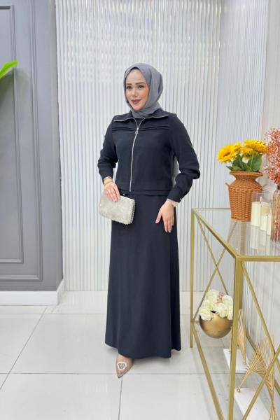 Meryem  Ceketli Elbise Takım  Siyah
