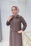Meryem  Ceketli Elbise Takım  Kahverengi