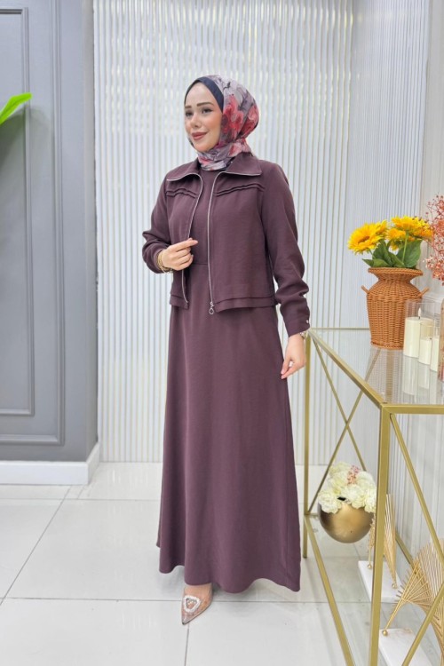 Meryem Ceketli Elbise Takım Mürdüm