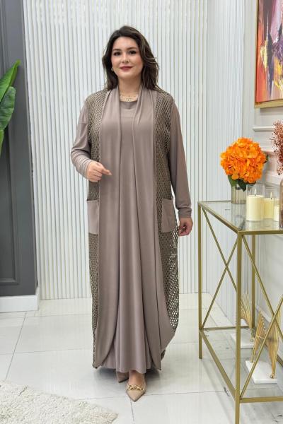 Mine Yelekli Elbise Koyu Vizon