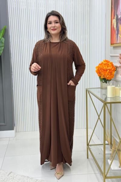 Mine Yelekli Elbise Kahverengi