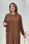 Mine Yelekli Elbise Kahverengi