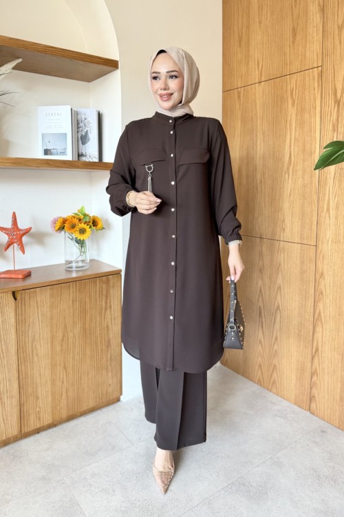 Mualla Tunik Takım Kahverengi