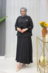 Jakar Cupra 3’lü Nehir Etekli Tesettür Takım Siyah