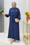 Jakar Cupra 3’lü Nehir Etekli Tesettür Takım Lacivert