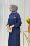 Jakar Cupra 3’lü Nehir Etekli Tesettür Takım Lacivert