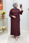 Jakar Cupra 3’lü Nehir Etekli Tesettür Takım Bordo
