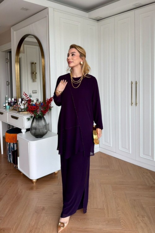 Rüya Pantolonlu Takım Mor