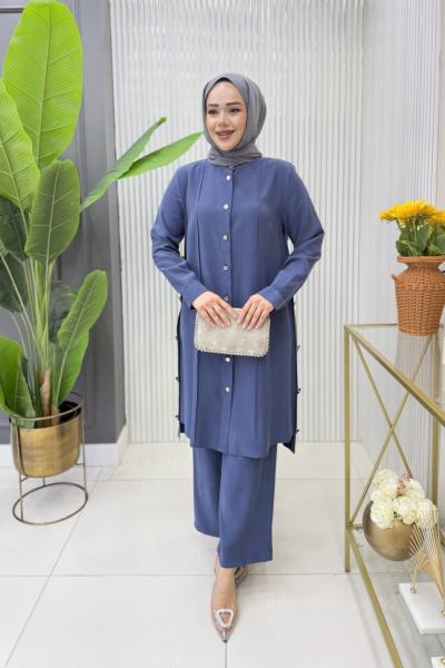 Sakine Tunik Takım Mavi