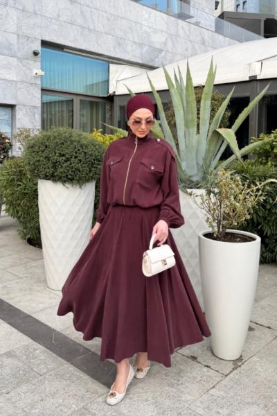 Sümeyra Etekli Takım  Bordo