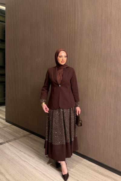 Yasemin Etekli Takım Kahverengi