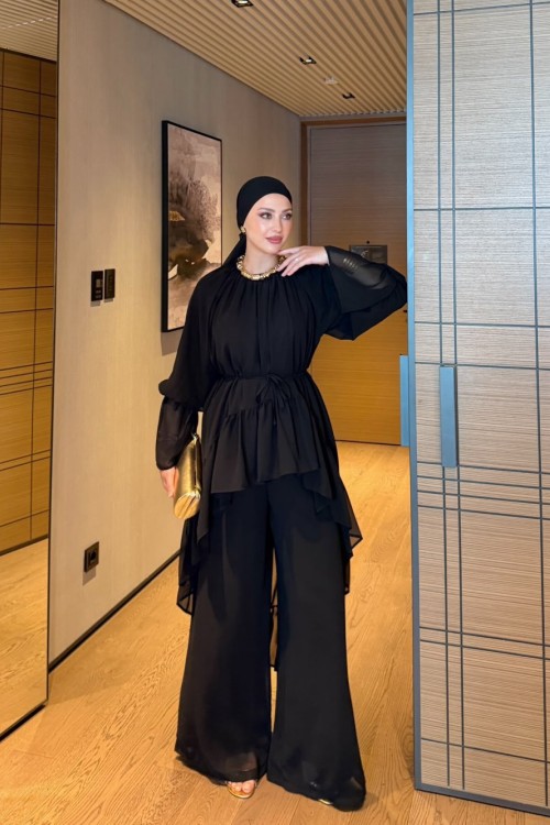 Almina Pantolon Takım Siyah Siyah