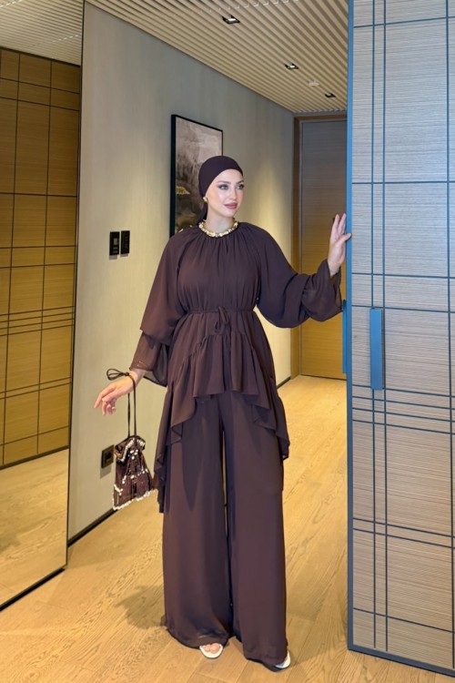 Almina Pantolon Takım Kahve KAHVE