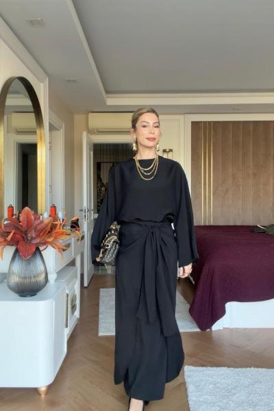 Asiye Etekli Takım Siyah Siyah