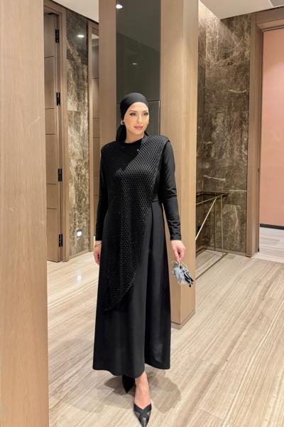 Atiye Elbise Siyah Siyah