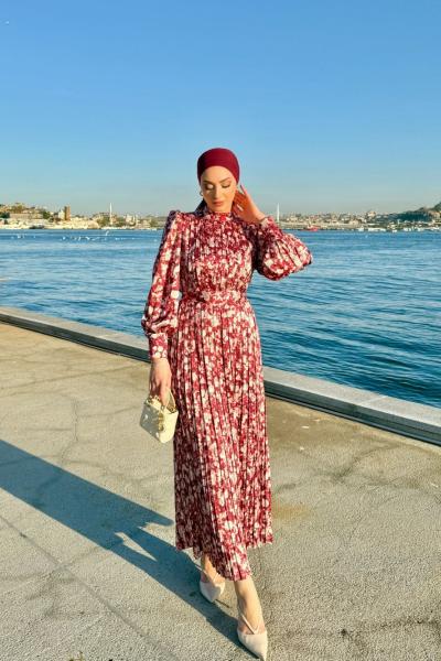 Ayça Elbise Bordo Bordo