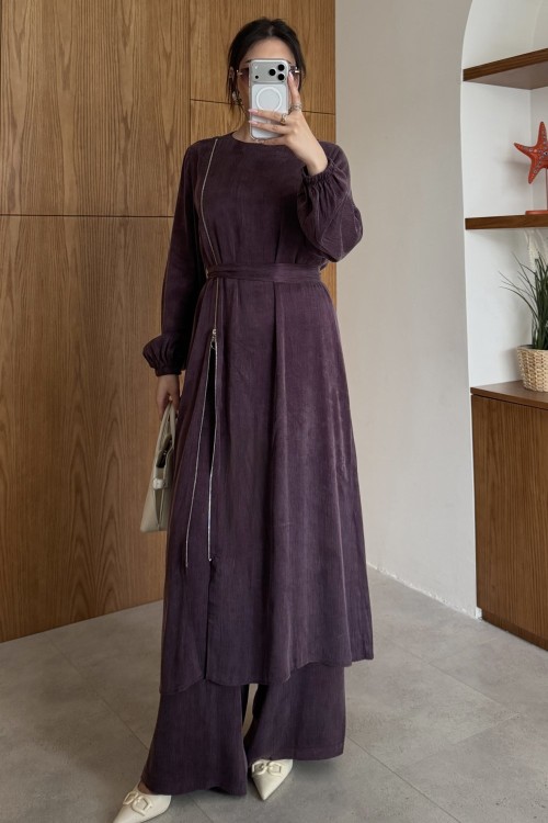 Ayşin Pantolonlu Takım Mürdüm MÜRDÜM