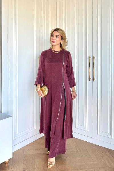 Ayşin Pantolonlu Takım Bordo Bordo