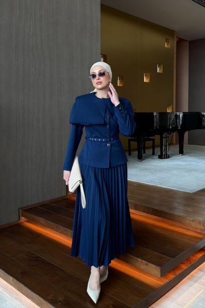 Ayza Etekli Takım Saks Mavisi Saks Mavisi