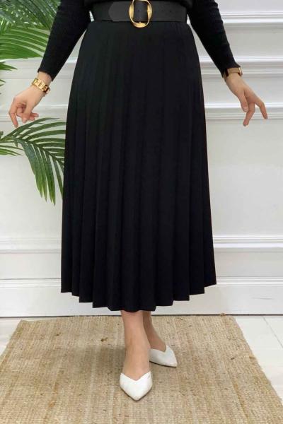 Beli Lastikli Piliseli Etek Siyah Siyah