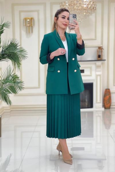 Beli Lastikli Piliseli Etek Yeşil Yeşil