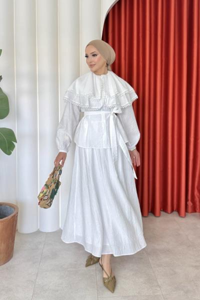 Sevim Etekli Takım Beyaz Beyaz