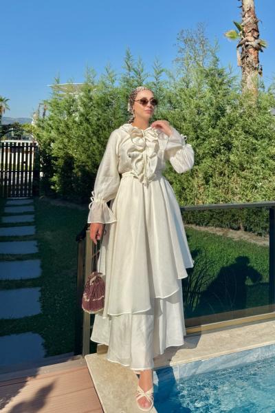 Bensu Elbise Ekru Ekru