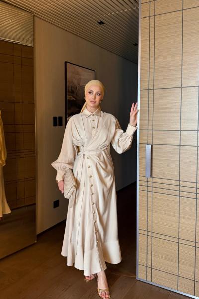 Betül Elbise Krem Krem