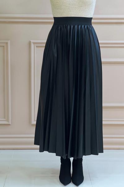 Deri Etek Siyah Siyah