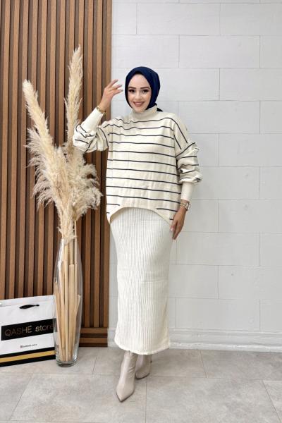 Serra Triko Elbise Beyaz Beyaz