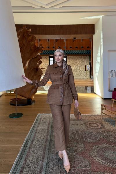 Çağla Pantolonlu Takım Taba Taba