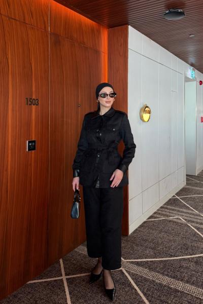 Çağla Pantolonlu Takım Siyah Siyah