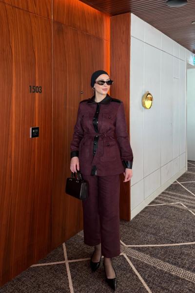 Çağla Pantolonlu Takım Bordo Bordo