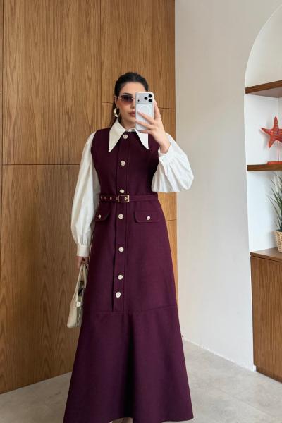 Cemile Elbise Bordo Pembe