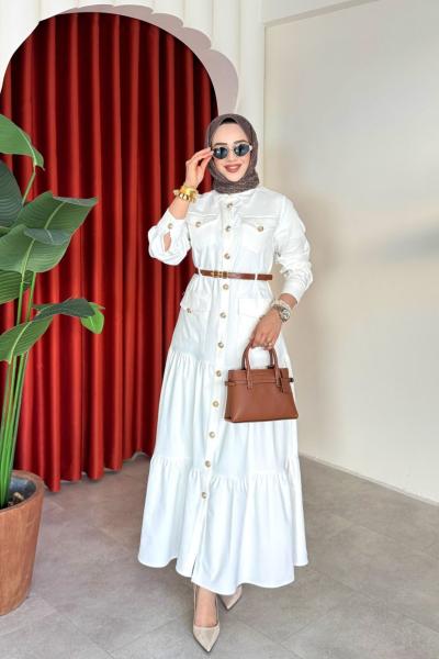 Ceren Elbise Beyaz Beyaz