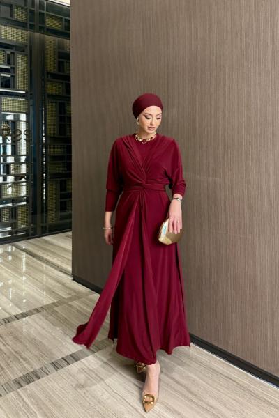 Cevher Elbise Bordo Bordo