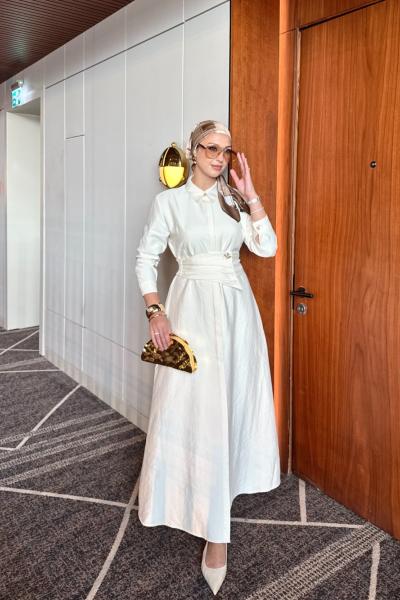 Damla Elbise Krem Krem