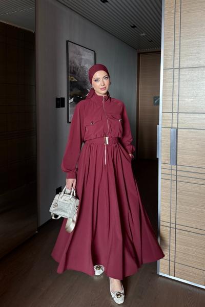 Dilber Trenç Elbise Bordo Bordo