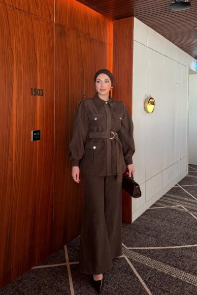 Emine Pantolonlu Takım Acı Kahve Acı Kahve